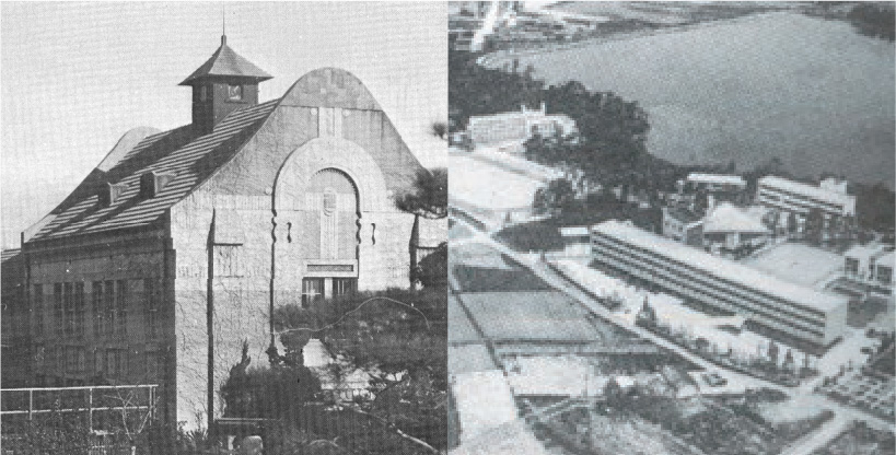 （左）昭和17（1942）年頃の校舎/（右）兵庫女子短期大学学舎